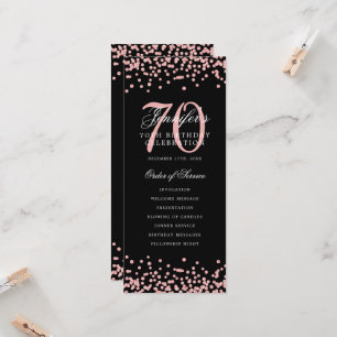 70th Birthday Program Thank You Rose Gold Black