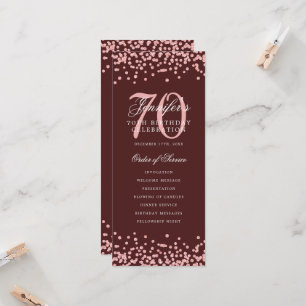 70th Birthday Program Thank You Rose Gold Burgundy