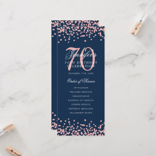 70th Birthday Program Thank You Rose Gold Navy Blu
