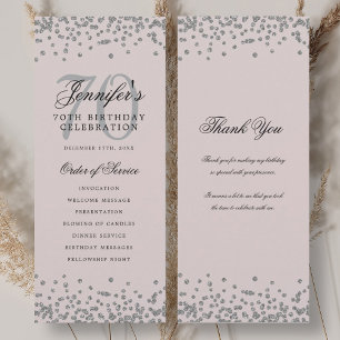 70th Birthday Program Thank You Silver Blush Pink