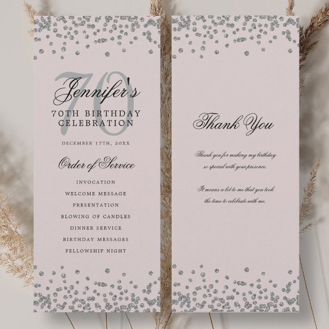 70th Birthday Program Thank You Silver Blush Pink  (70th Birthday Program Thank You Silver Blush Pink )