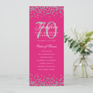 70th Birthday Program Thank You Silver Hot Pink