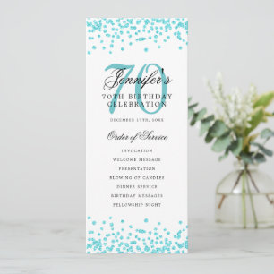 70th Birthday Program Turquoise Confetti Menu