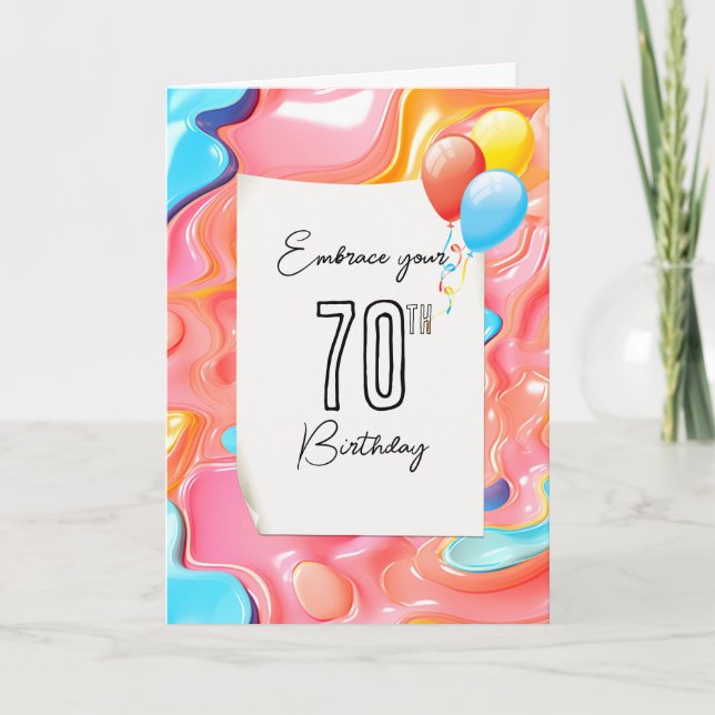 70th Birthday Psychedelic 3D Abstract Card (Front)
