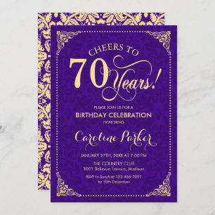 70th Birthday - Purple Gold Damask Invitation