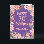 70th Birthday Purple Pink Peach Watercolor Floral Card<br><div class="desc">70th Birthday Purple Pink Peach Watercolor Floral Birthday Card. For further customization,  please click the "Customize it" button and use our design tool to modify this template.</div>