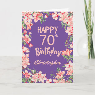 70th Birthday Purple Pink Peach Watercolor Floral Card