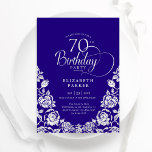 70th Birthday Purple Silver Roses Invitation<br><div class="desc">Purple silver elegant 70th birthday party invitation. Classy design featuring roses,  faux silver foil and typography script font. Trendy invite card perfect for a stylish female bday celebration. Personalize with your own details. Can be customized to any age. Printed Zazzle invitations or instant download digital printable template.</div>