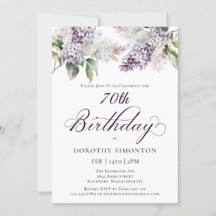 70th Birthday Purple Spring Lilac Flower Invitation