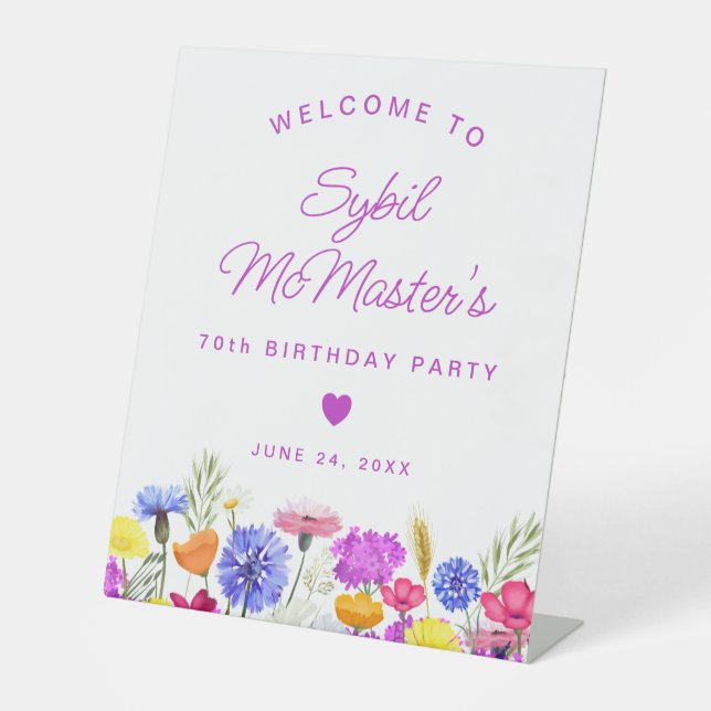 70th Birthday Purple Wildflowers Welcome Sign (Front)