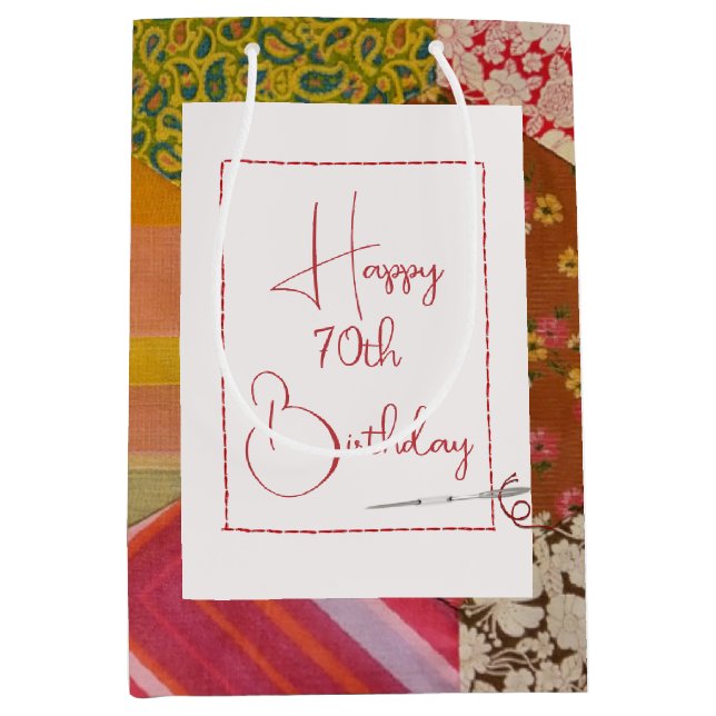 70th Birthday Quilt Pattern with Needle Medium Gift Bag (Front)