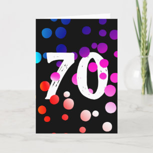 70th Birthday Rainbow Dots on Black Card