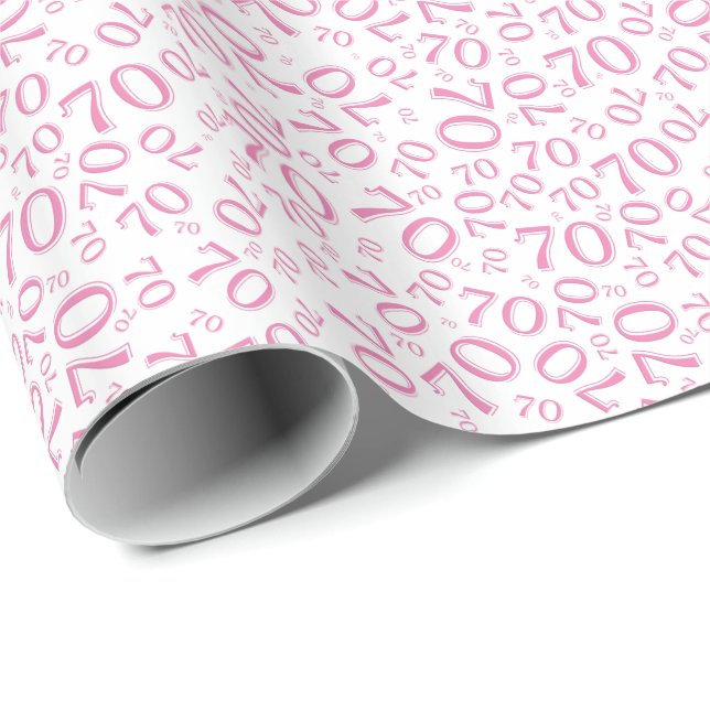 70th Birthday Random Number Pattern Pink/White 70 Wrapping Paper (Roll Corner)