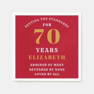 70th Birthday Red And Gold Add Your Name Napkin
