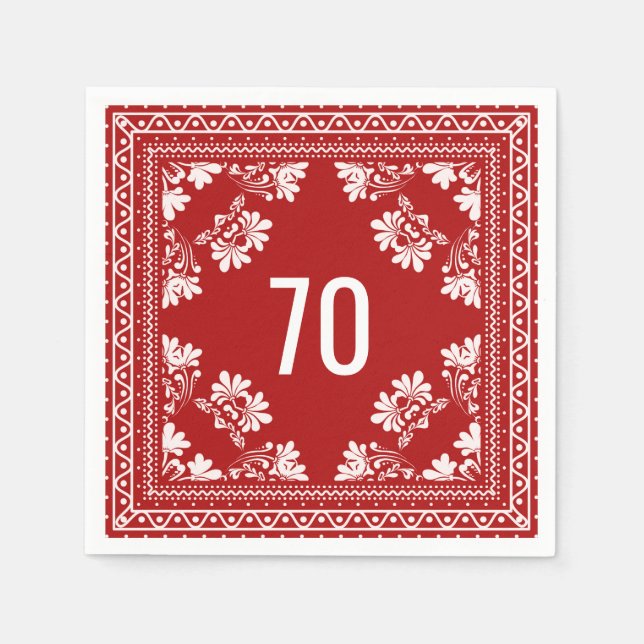 70th Birthday Red Bandana Napkin (Front)