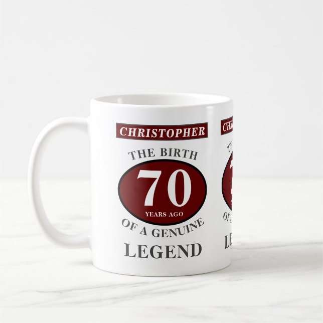 70th Birthday Red Genuine Legend Add Your Name Coffee Mug (Left)