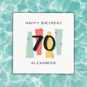 70th Birthday Retro Midcentury Modern Colorful Napkin