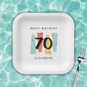 70th Birthday Retro Midcentury Modern Colourful Paper Plate