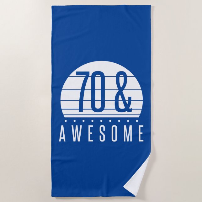 70th Birthday Retro Sunset Beach Towel (Front)