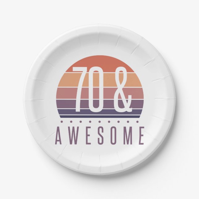 70th Birthday Retro Sunset Paper Plate (Front)