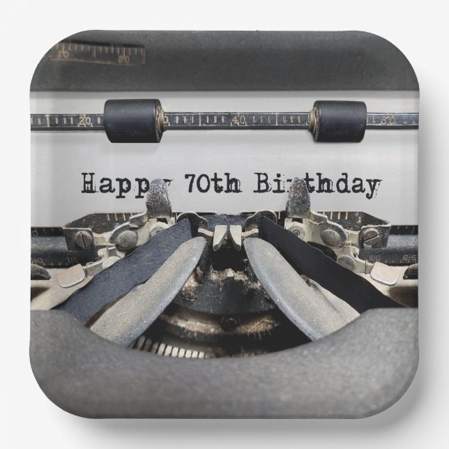 70th Birthday Retro Typewriter   Paper Plate (Front)