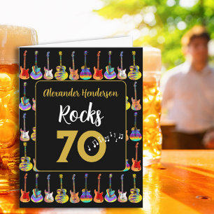 70th birthday Rock and Roll Guitar add Name Card
