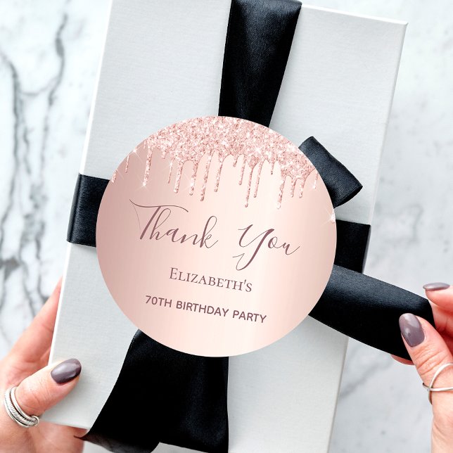 70th Birthday rose gold blush glitter Thank You Classic Round Sticker (Creator Uploaded)