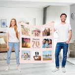 70th birthday rose gold blush photo collage name fleece blanket<br><div class="desc">A unique gift for a 70th birthday, celebrating her life with a collage of 8 of your own photos, pictures. Personalize and add her name and a date. A chic, girly rose gold, blush pink background. The name is written with a modern hand lettered style script. Number 70 with a...</div>
