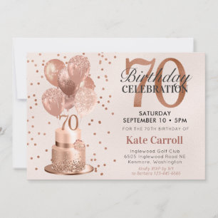70th Birthday Rose Gold Cake Invitation