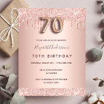 70th birthday rose gold glitter blush invitation postcard<br><div class="desc">A modern, stylish and glamourous invitation for a 70th birthday party. A faux rose gold metallic looking background with an elegant faux rose gold glitter drip, paint drip look. The name is written with a modern dark rose gold coloured hand lettered style script. Personalize and add your party details. Number...</div>