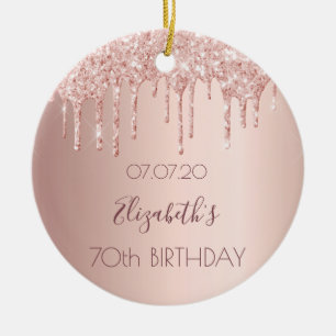 70th birthday rose gold glitter drips pink 70 ceramic ornament