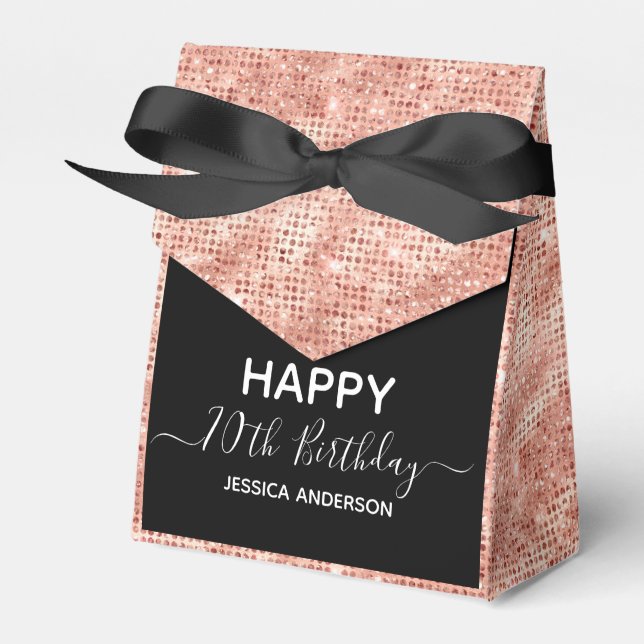 70th Birthday Rose Gold Glitter Favor Box (Front Side)