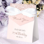 70th Birthday rose gold glitter glam thank you Favor Box<br><div class="desc">Elegant,  classic,  glamourous and girly for a 70th birthday party favours.  Rose gold ombre,  gradient background. With the text: 70th Birthday and Thank You written with a modern dark rose coloured hand lettered style script.  Template for a name and a date.</div>