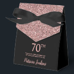 70th Birthday Rose Gold Glitter Thank You Favor Box<br><div class="desc">This fabulous modern 70th Birthday Rose Gold Glitter Thank You favor box with sparkling rose gold glitter, the birthday girl's name in a trendy script font, and tied with an elegant black bow would be perfect for your event. It would be great for a candy station, on a thank you...</div>