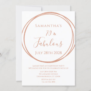 70th Birthday Rose Gold Minimal Birthday Invitation