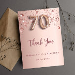 70th birthday rose gold pink stars thank you card<br><div class="desc">A thank you card for a 70th birthday. A rose gold gradient background colour. With rose gold dripping shining stars. On front: number 70 written with a balloon style font, large dark rose gold coloured hand lettered script and the text: Thank You, your text, title and a date. Back: Personalize...</div>