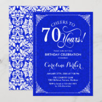 70th Birthday - Royal Blue White Damask