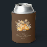 70th Birthday Rustic Boho Pumpkin Fall Foliage Can Cooler<br><div class="desc">Elegant watercolor orange pumpkins are nestled in a variety of fall foliage and flowers. A dark,  rich brown background frames it to perfection. Perfect for an autumn celebration.</div>