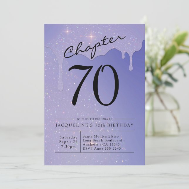70th Birthday Script Glitter Invitation (Standing Front)