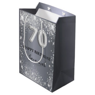 70th birthday silver glitter dust monogram medium gift bag
