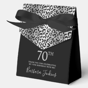 70th Birthday Silver Leopard Print Thank You Favor Box