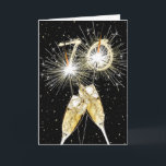 70th Birthday Sparklers and Champagne Toast Card<br><div class="desc">Party sparklers with gold confetti and glasses of bubbly for a 70th birthday.
The black background colour can be changed.
The inside text is editable.</div>