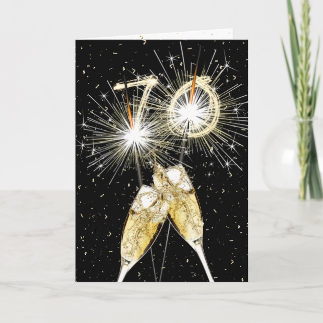 70th Birthday Sparklers and Champagne Toast Card (Front)