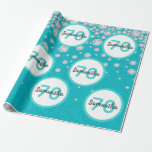 70th birthday teal green glitter diamonds wrapping paper<br><div class="desc">An elegant, glamourous and girly wrapping paper. Teal, green coloured faux glitter with faux diamonds. Perfect for an elegant 70th birthday party for her. White and teal coloured frames with templates for name and age. Age number 70 in teal, name in black. The name is written with a hand lettered...</div>