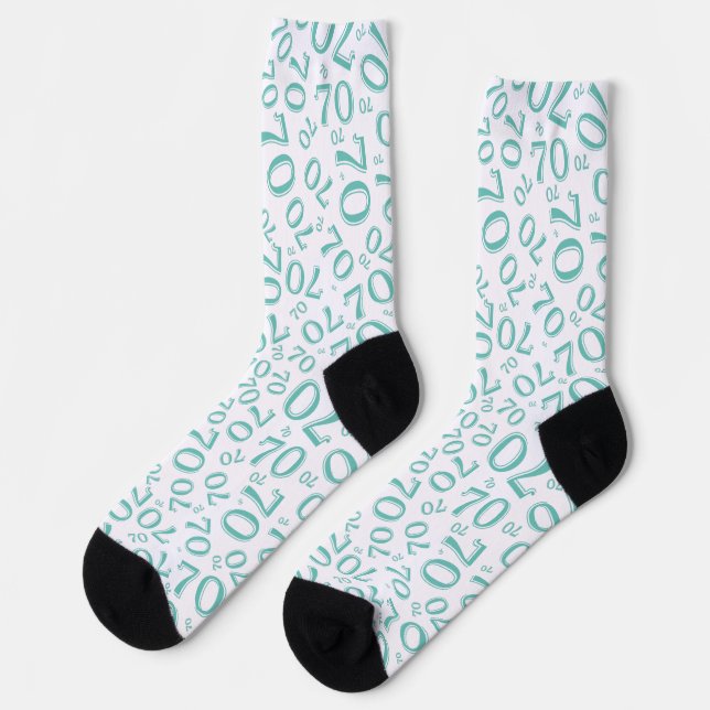 70th Birthday Teal Random Number Pattern   Socks (Left)