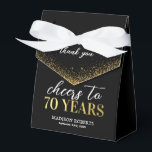 70th Birthday Thank You Black Gold Favour Box<br><div class="desc">Adult 70th birthday thank you favour boxes featuring a stylish black background,  faux gold glitter,  the saying 'cheers to 70 years',  their name,  and the date of the party.</div>