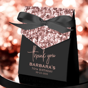 70th Birthday Thank You Rose Gold Glitter Script Favor Box