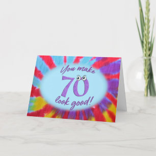 70th birthday tie dye frame card