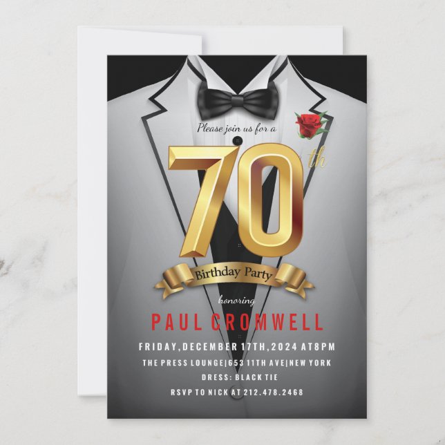 70th Birthday Tuxedo  Invitation (Front)