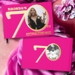 70th birthday two photos hot pink gold guest book<br><div class="desc">Bold simple graphic bright hot pink, and gold photo template 70th birthday party guest book. Personalize this book with two different photos of your birthday girl one on each side. A great gift to give to your birthday girl at the end of her sixtieth birthday party. Other matching items are...</div>